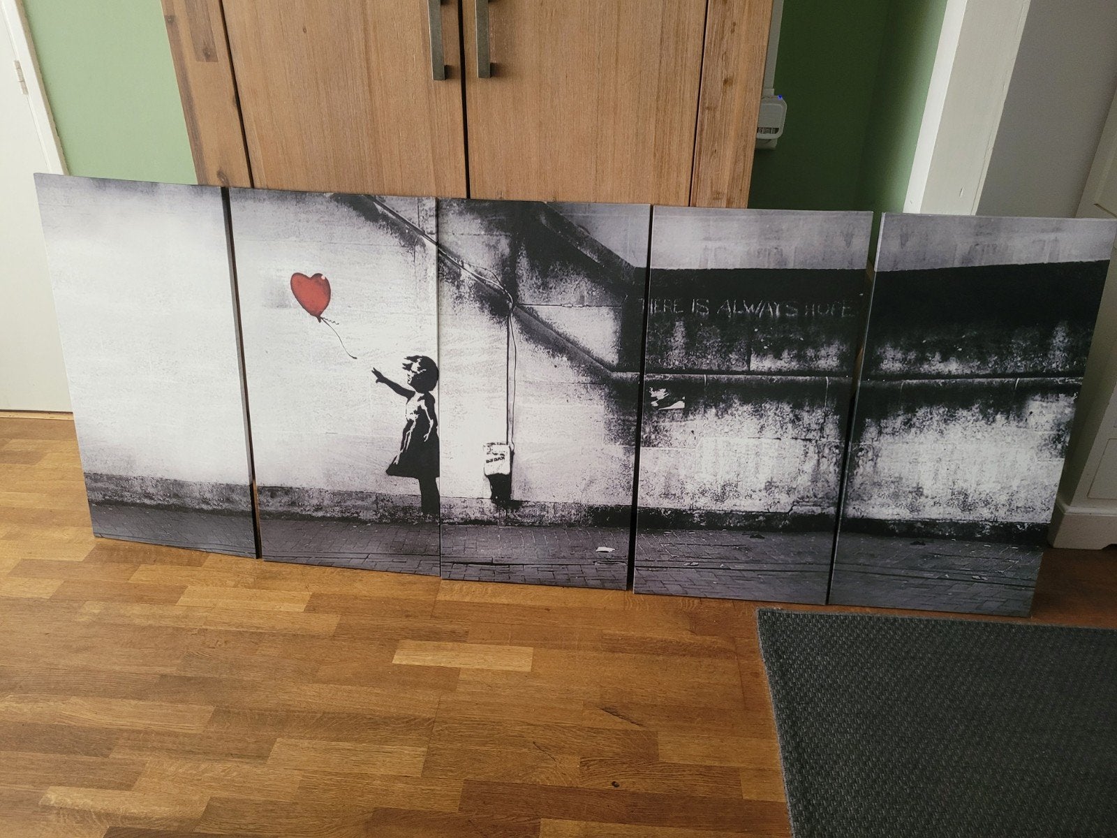 Banksy 'Girl with Balloon' 5-delig canvas schilderij, Huis en Inrichting, Woonaccessoires | Schilderijen, Tekeningen en Foto's