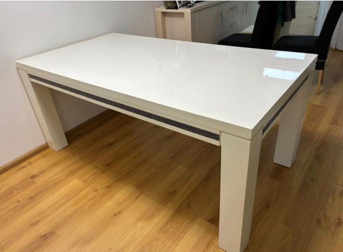 Grote glans eettafel met sieraad, Ophalen, Gebruikt, 200 cm of meer, 50 tot 100 cm