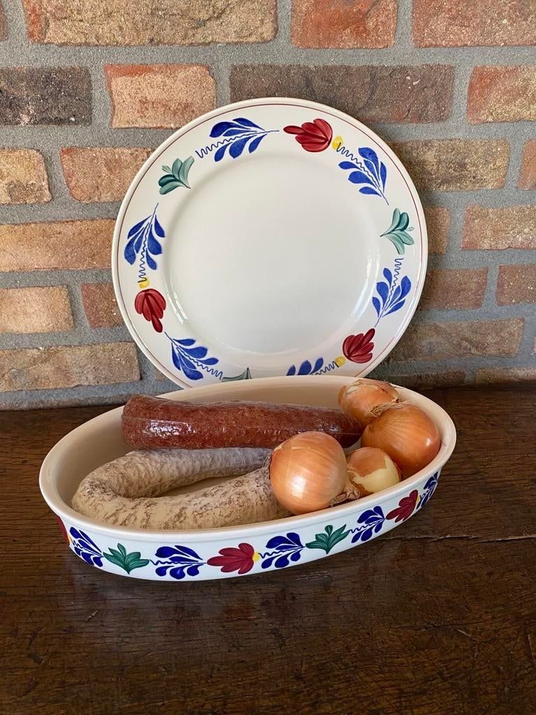Brocante set, ovenschaal en groot bord Boerenbond, Ophalen of Verzenden, Boerenbont