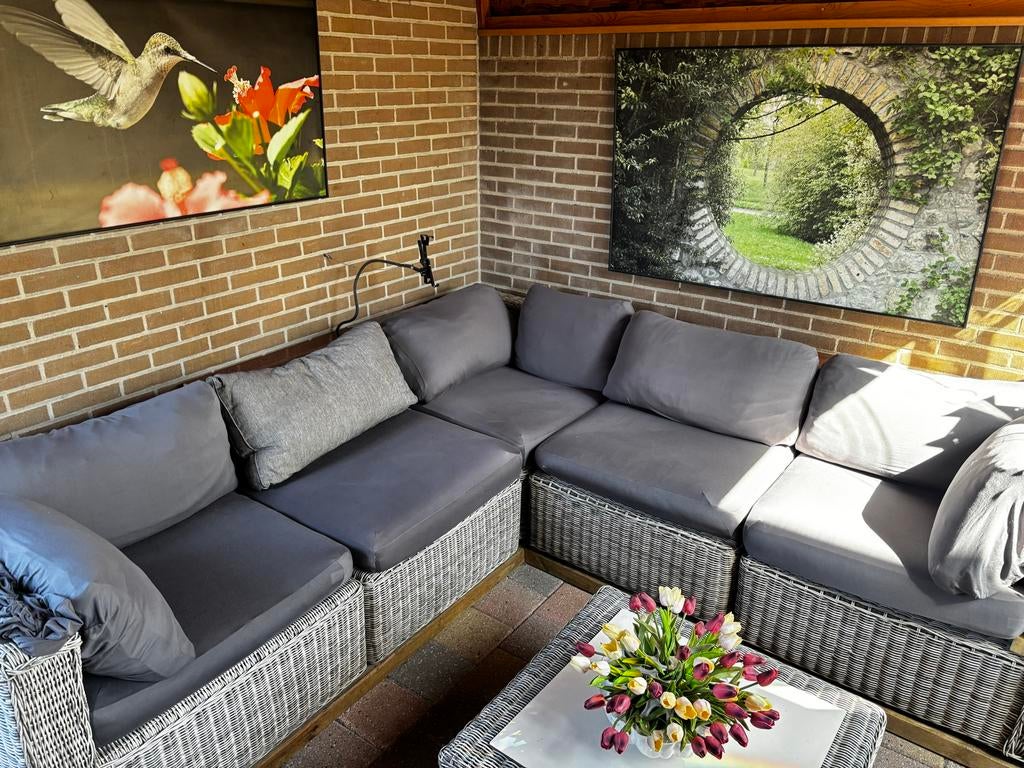 Loungebank KUSSENSET: 6 rug, 3 arm, 6 zitkussens, Ophalen, Gebruikt, Grijs, Rechthoekig