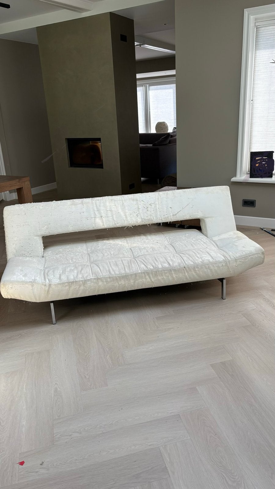 Slaapbank 200x110cm - Zit hoogte 34cm, Ophalen, Gebruikt, Wit, Tweepersoons