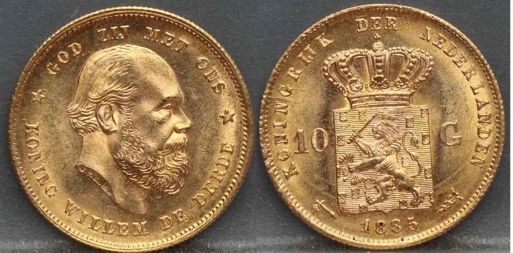 10 gulden 1885 - gouden tientje 1885 Willem 3, Postzegels en Munten, Munten | Nederland, Koning Willem III, Losse munt, 10 gulden