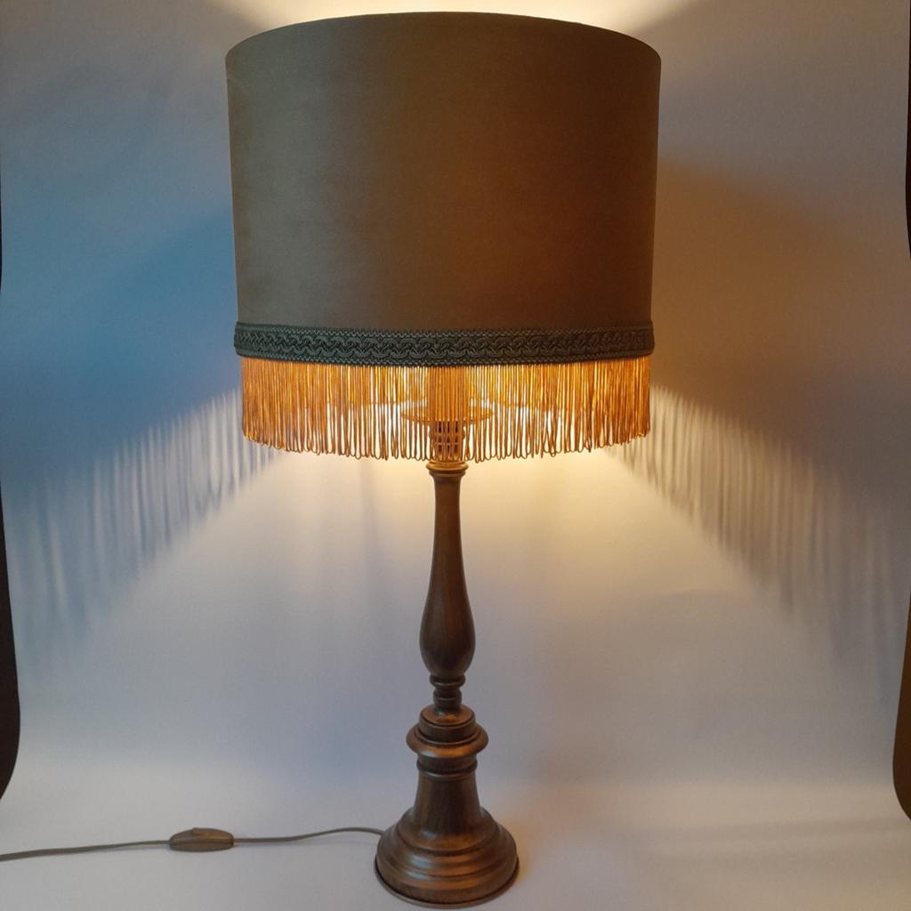 Unieke grote lamp vintage chic fluweel franje goud groen, Ophalen of Verzenden