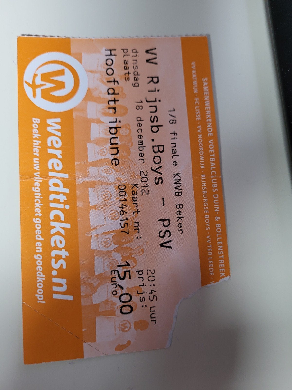 Ticket KNVB beker Rijnsburgse Boys-PSV 2012-2013, Verzenden, Zo goed als nieuw, PSV, Overige typen