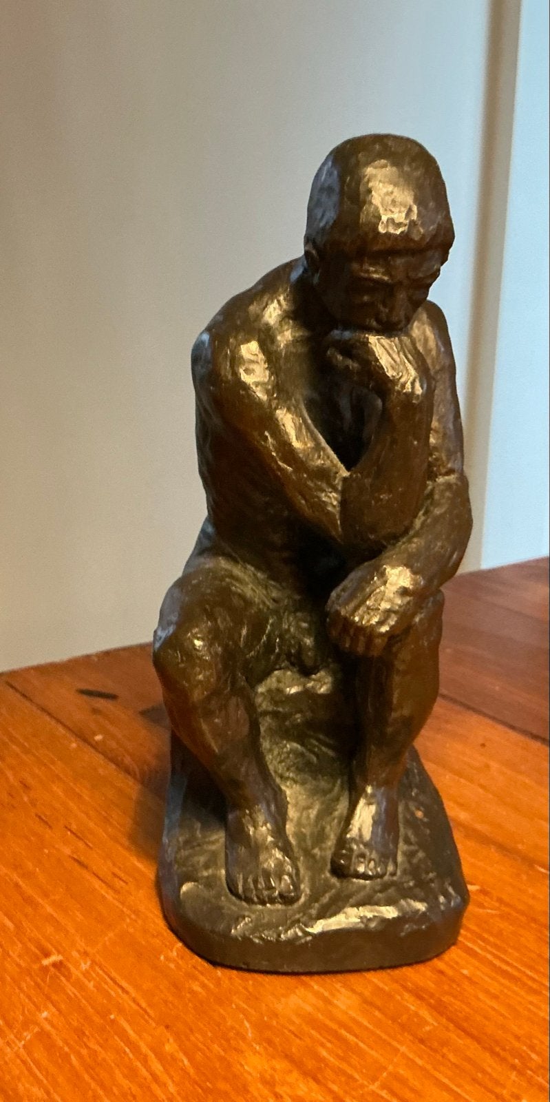 Bronzen beeld 'De Denker', 17 cm hoog, puntgaaf, Minder dan 20 cm, Ophalen of Verzenden, Beeld, Bruin