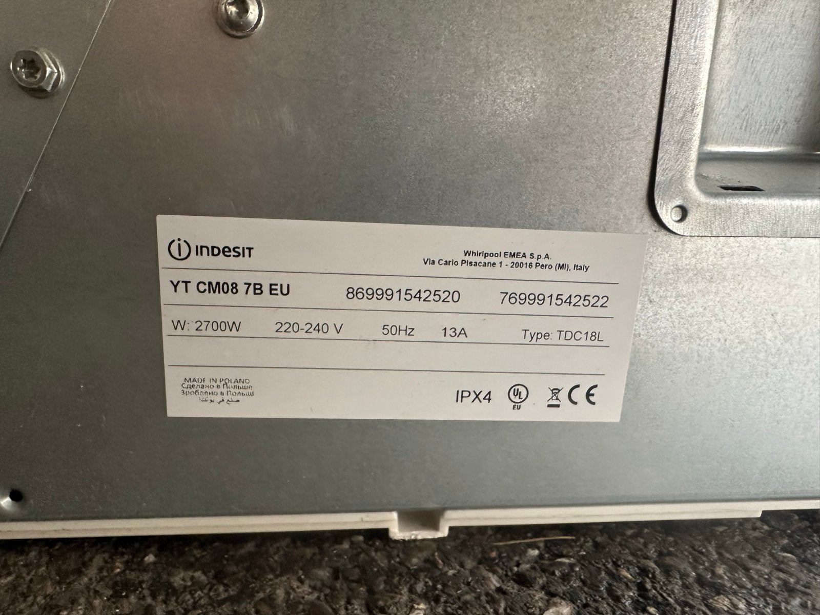 Indesit YT CM08 7B EU Condensdroger 7kg, Witgoed en Apparatuur, Ophalen, 6 tot 8 kg, Gebruikt, Voorlader
