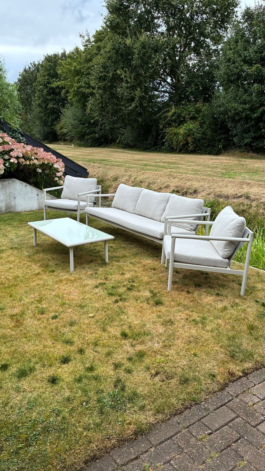 Loungeset tuinset 5-delig, Tuin en Terras, Ophalen, 5 zitplaatsen, Aluminium, Zo goed als nieuw