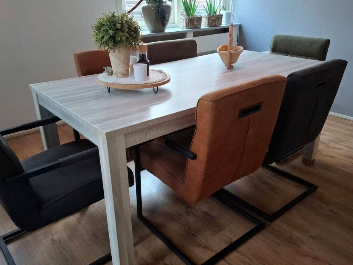 Robuuste industriële eettafel Leen Bakker (180x90 cm), Ophalen, Gebruikt, 50 tot 100 cm, 150 tot 200 cm