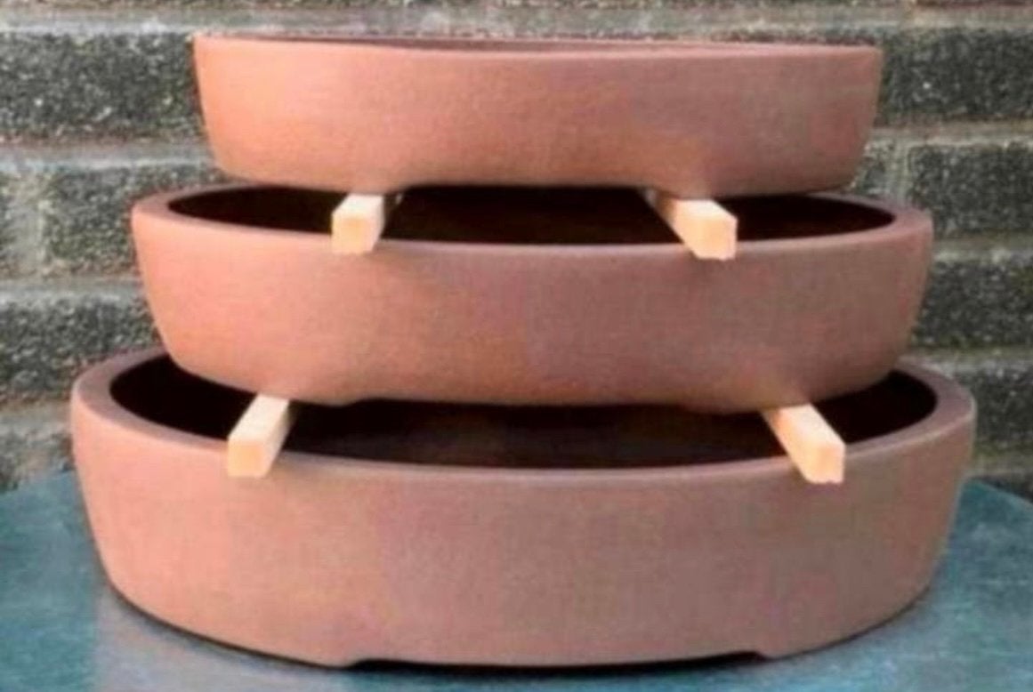 Bonsai schalen set ovaal bruin ongeglazuurd aardewerk., Nieuw, Ophalen of Verzenden, Overige vormen, Aardewerk