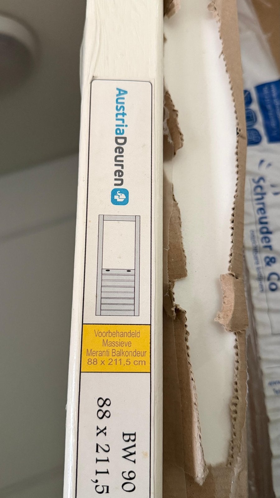 Nieuwe Austria Meranti Balkondeur BW 90 (88x211,5 cm), Ophalen, 80 tot 100 cm, Nieuw, Buitendeur