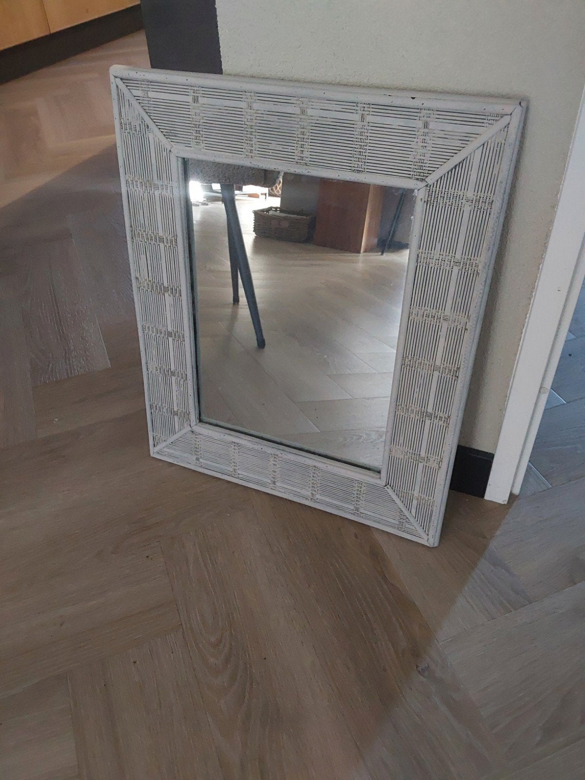 Mooie spiegel met white wash look, 50x60cm, Ophalen, Gebruikt, Minder dan 100 cm, Rechthoekig