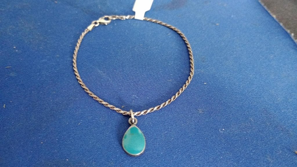 Prachtige Zilveren Rope Armband met Turquoise S: 18/21cm, Zo goed als nieuw, Met edelsteen, Zilver, Verzenden