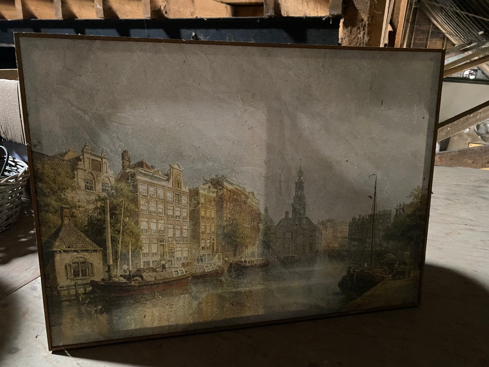 50x70 Amsterdams tafereel op doek, Ophalen, Gebruikt, Vrijstaande haard, Houthaard
