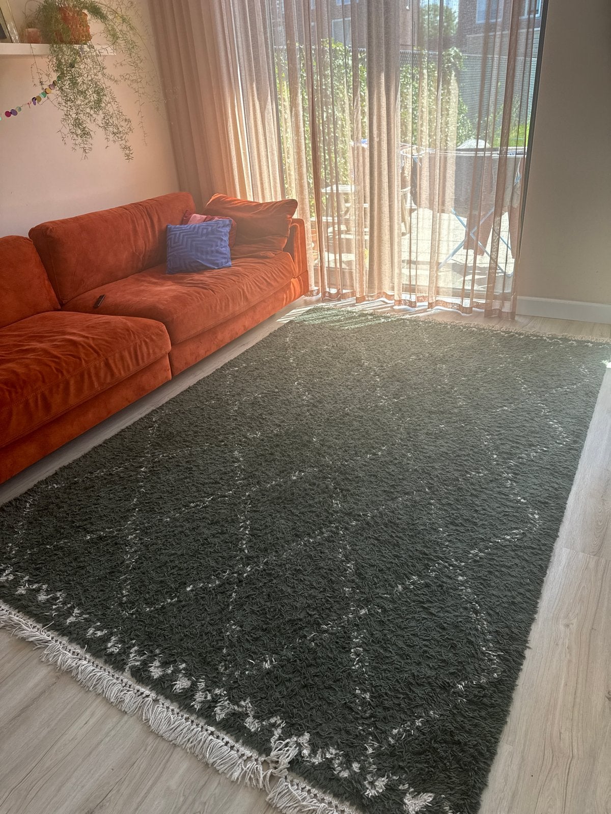 Karwei vloerkleed 290x200 cm - Groen met wit patroon, Huis en Inrichting, Ophalen, Gebruikt, 200 cm of meer, Rechthoekig