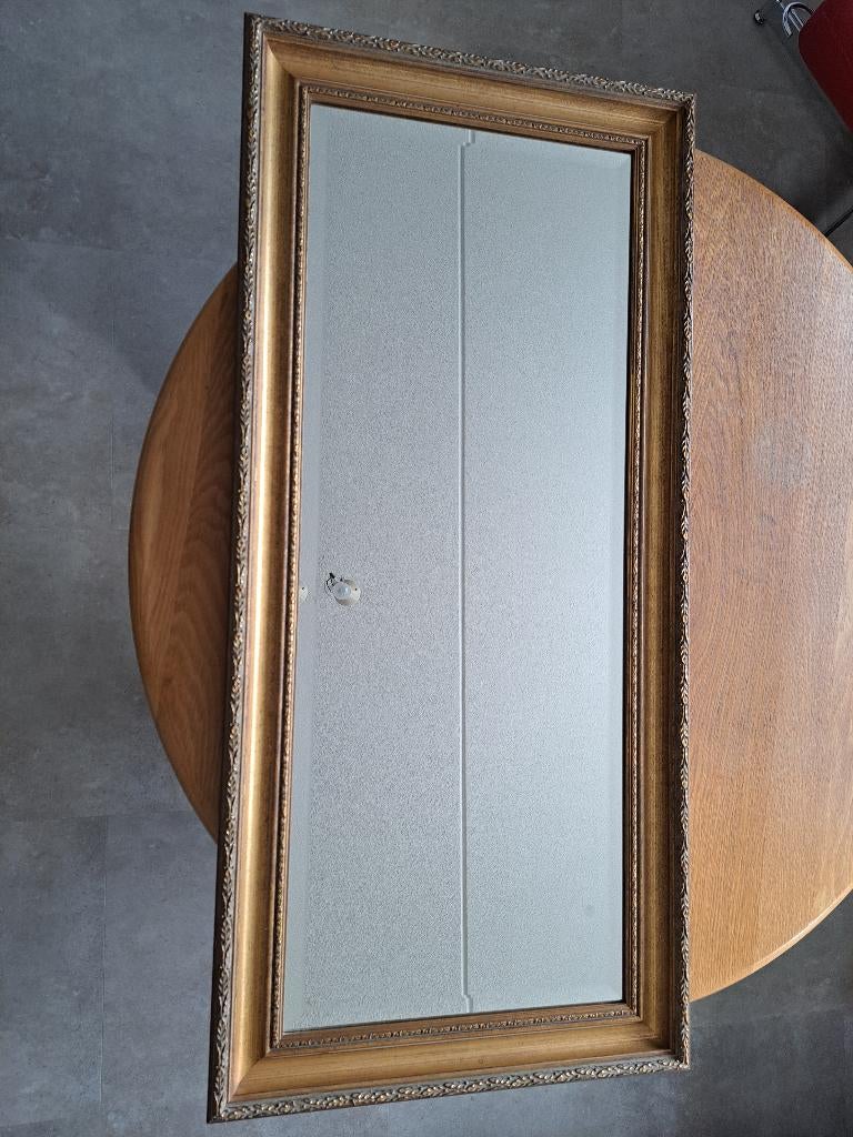 Mooie facet spiegel in bronskleurige houten lijst, Huis en Inrichting, Woonaccessoires | Spiegels, Gebruikt, Minder dan 50 cm