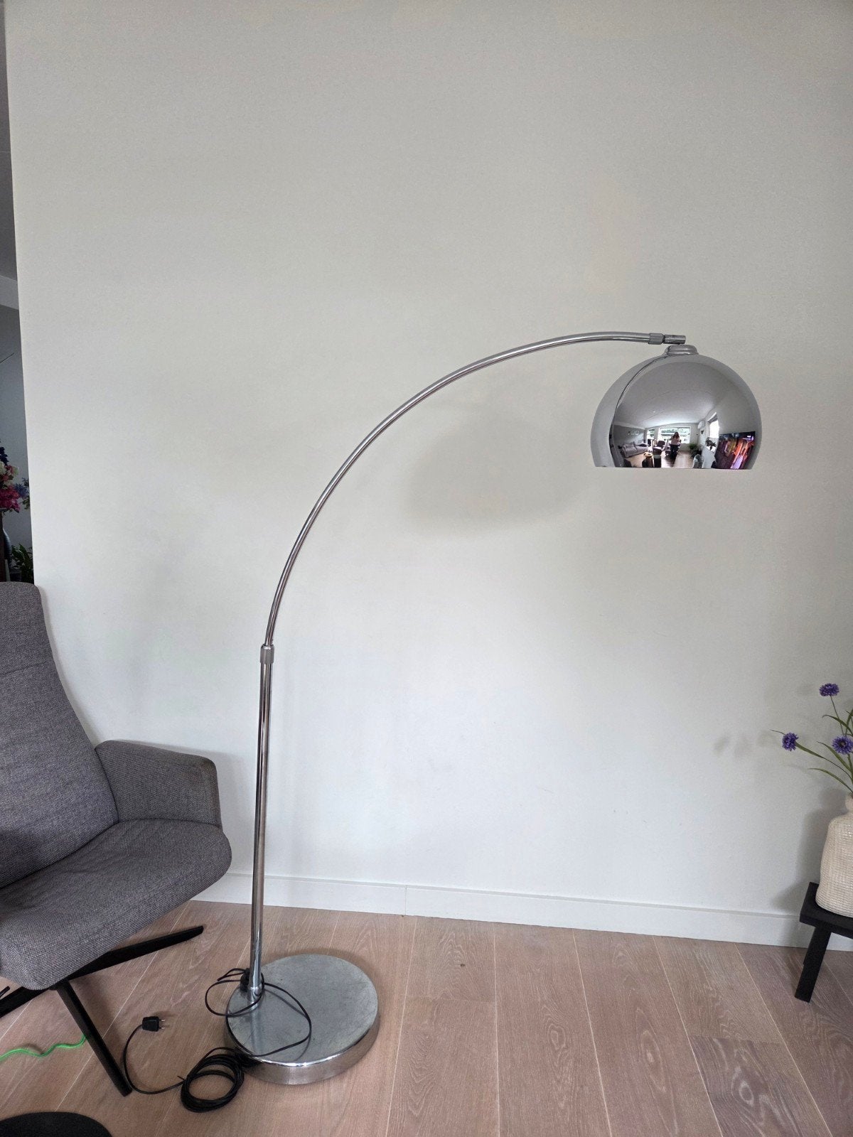 Mooie booglamp met chromen kap, Ophalen, Gebruikt, E27 (groot), Metaal