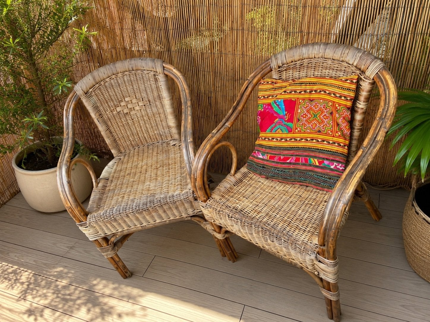 2 natuurlijke rieten stoelen in goede conditie, Ophalen, Twee, Overige kleuren, Bohemian / vintage/ natuurlijk /botanical