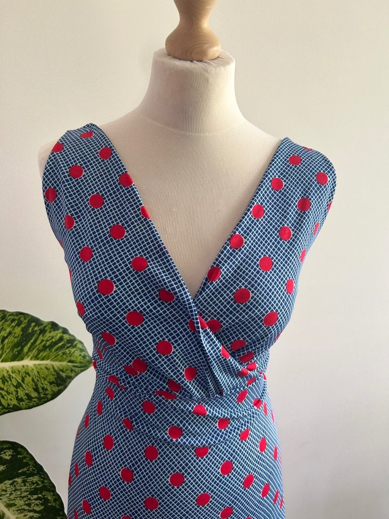 King Louie maat XL zomer stippen Ginger dress 3333, Blauw, Maat 46/48 (XL) of groter, Ophalen of Verzenden, Zo goed als nieuw