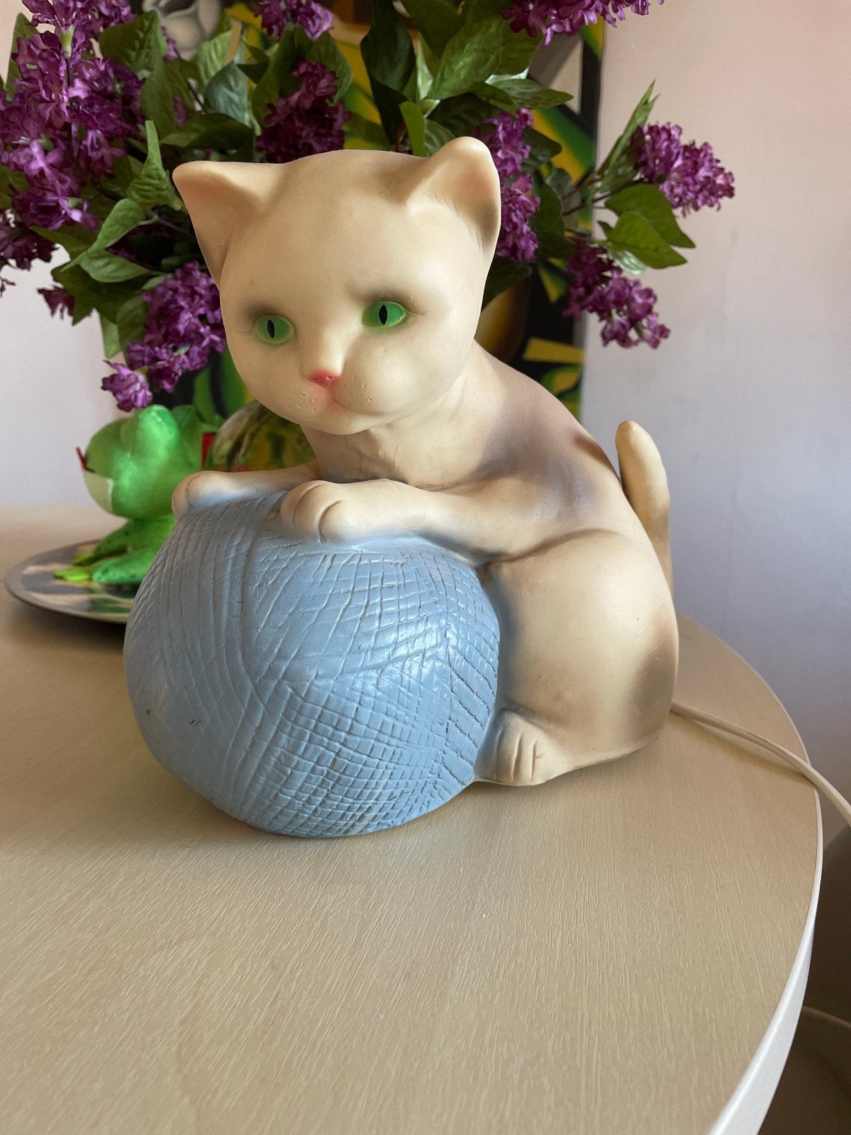 Vintage Heico Kat Lamp met Bol Wol - Groene Ogen, Huis en Inrichting, Ophalen of Verzenden, Gebruikt