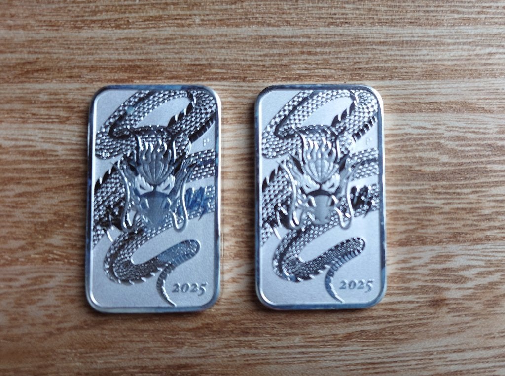 2x 1 oz Rectangular Dragon 2025, Ophalen of Verzenden, Zilver