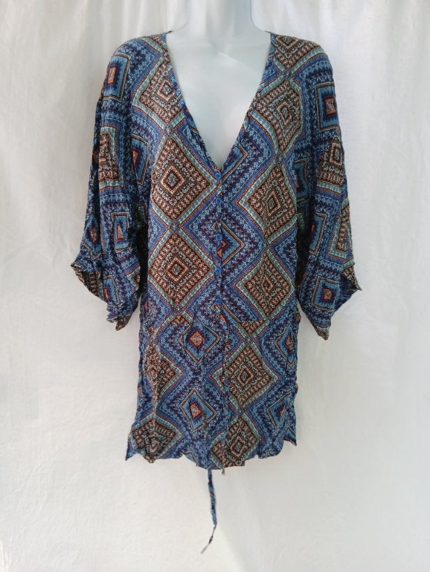 Gave blauw-bruine mini jurk mt 34 merk Labee, Blauw, ., Ophalen of Verzenden, Zo goed als nieuw
