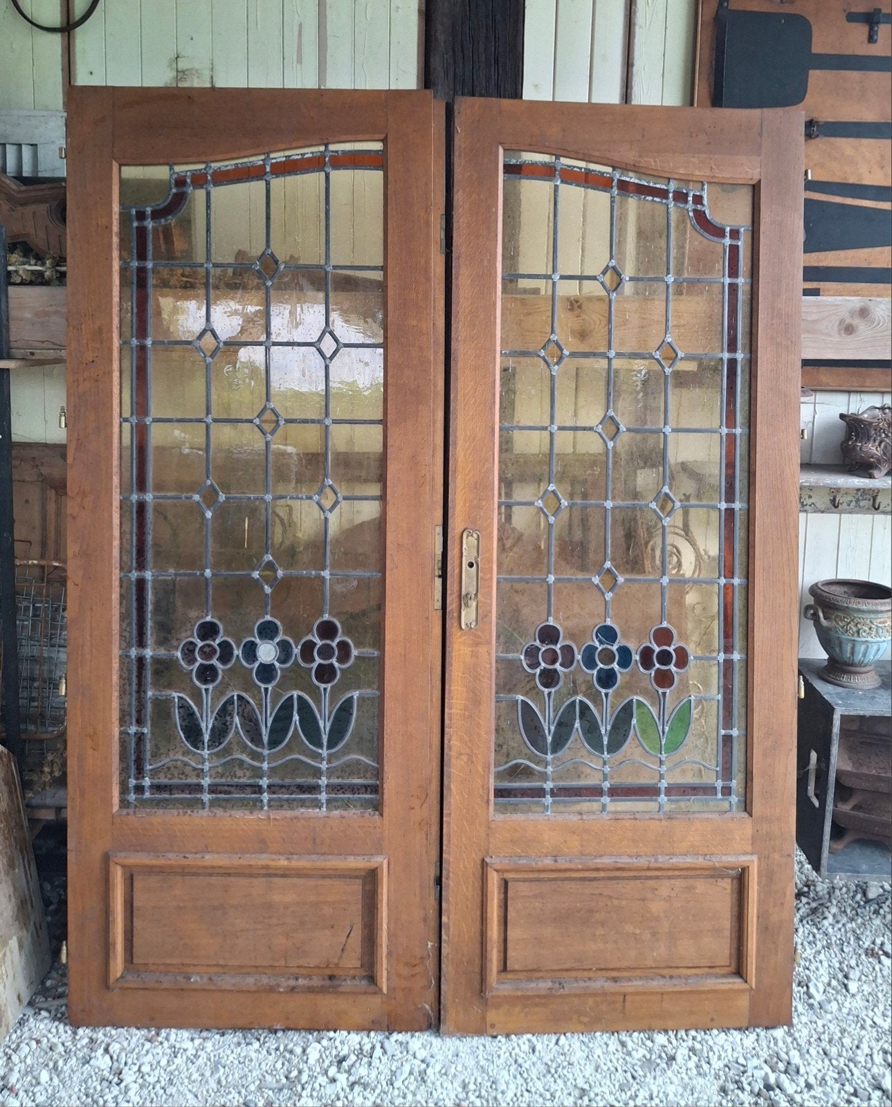 Glas in lood tussen deuren, Doe-het-zelf en Verbouw, Ophalen, Gebruikt, Binnendeur, 200 tot 215 cm