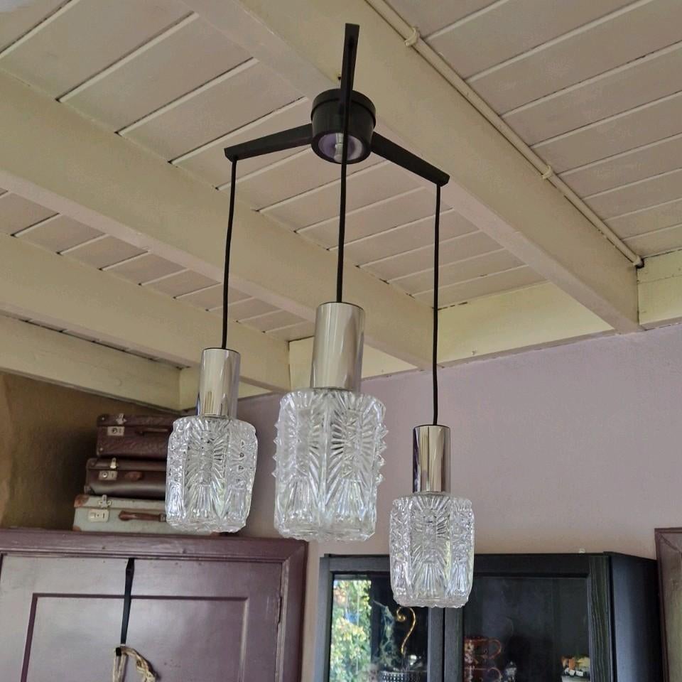 Vintage hanglamp Cascadelamp met Glazen Kelken, Huis en Inrichting, Lampen | Hanglampen, Gebruikt, 50 tot 75 cm, Ophalen of Verzenden
