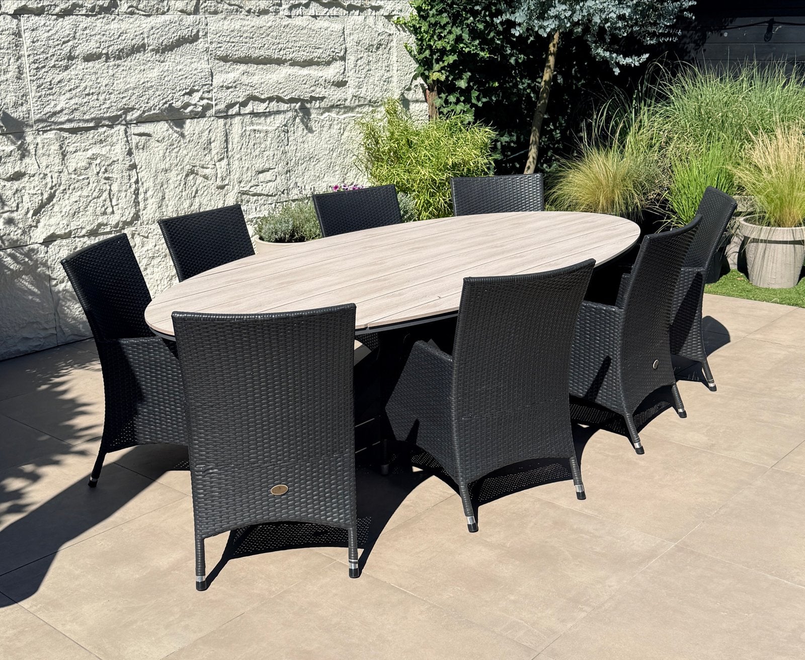 8 Comfortabele Tuinstoelen in Zwart + Kussens (ZONDER TAFEL), Tuin en Terras, Ophalen, Zo goed als nieuw, Wicker