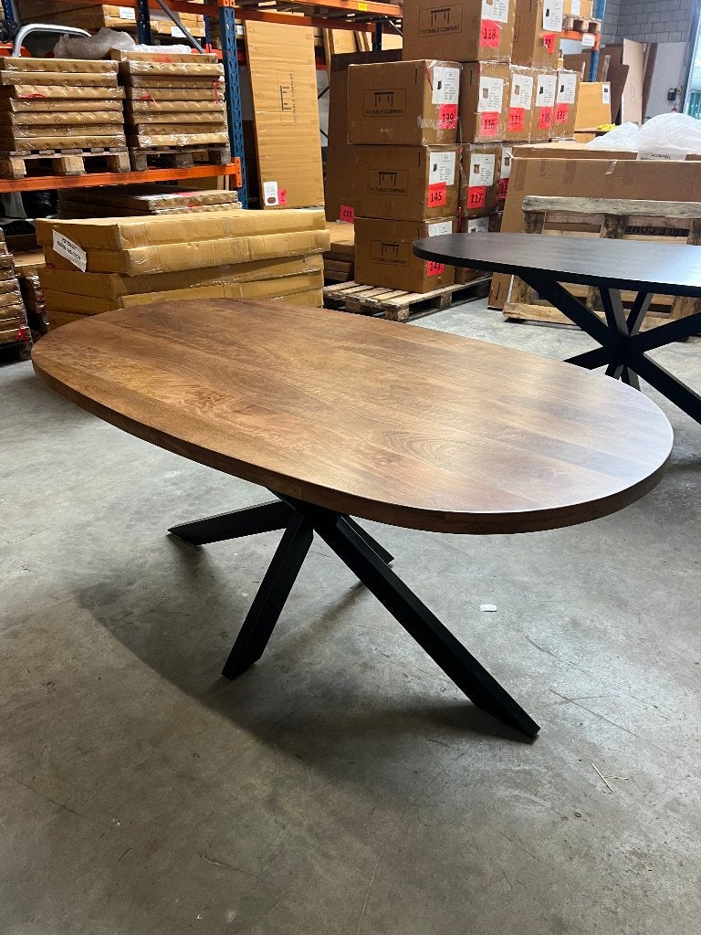 Deens ovale tafel 170x90cm walnoot mango incl. spinpoot, Ophalen, Nieuw, 50 tot 100 cm, 150 tot 200 cm