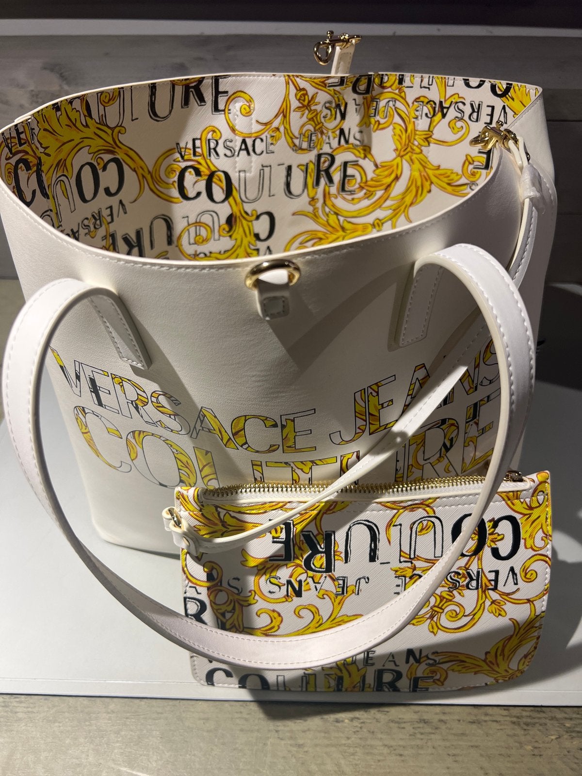 Versace Jeans Couture Shopper Tas Wit met Geel Patroon, N, N, Wit, Shopper
