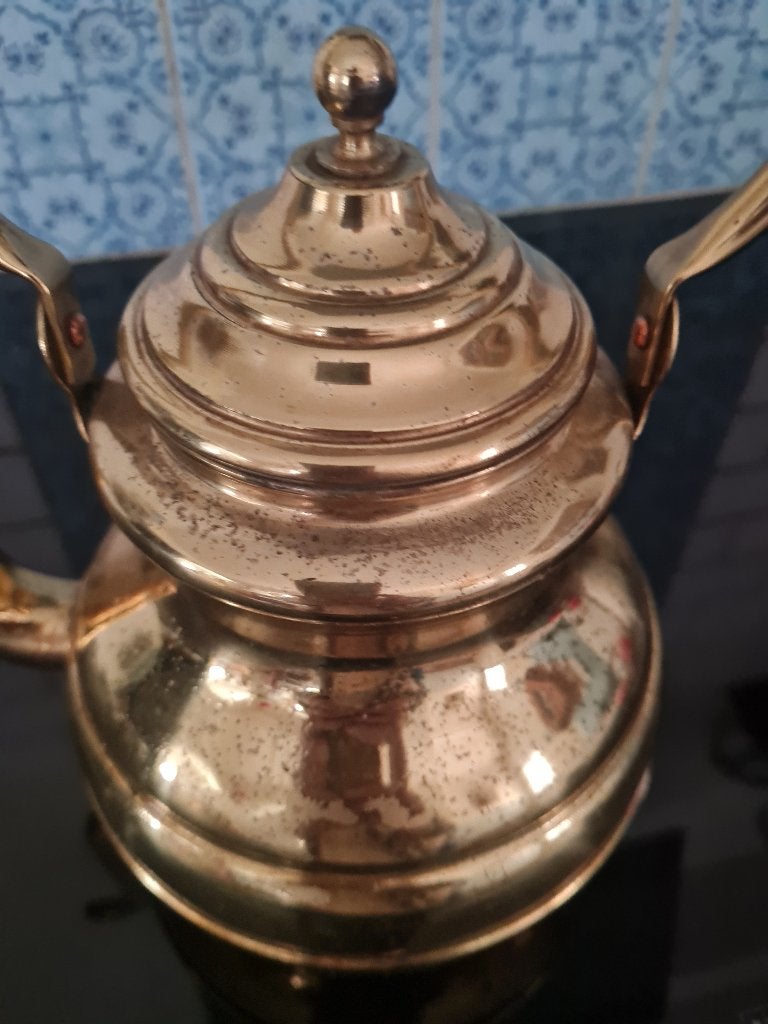 Vintage geel koperen waterketel, Heikant 21 Kaatsheuvel, Belle Vieille Brocante, Ophalen of Verzenden, Jolandamonsieurs@gmail.com