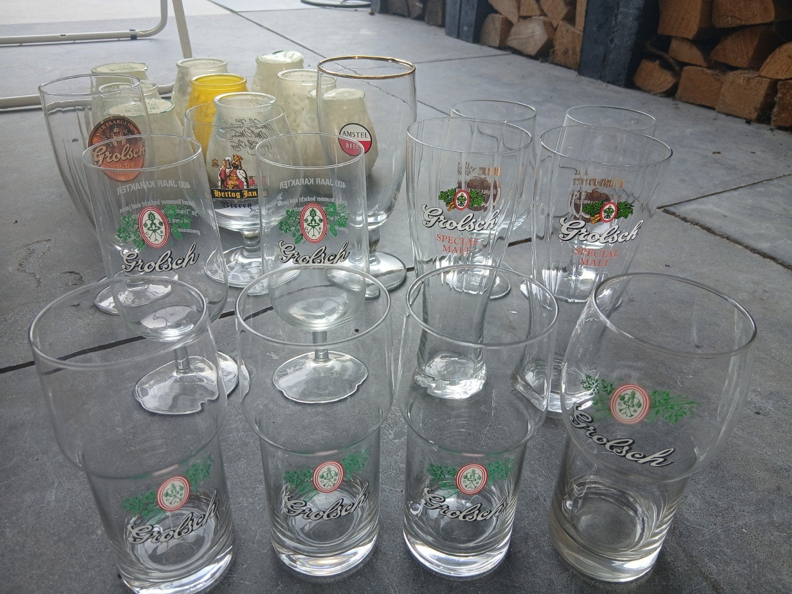 13 bierglazen vooral Grolsch, Ophalen of Verzenden, Zo goed als nieuw, Glas of Glazen, Grolsch