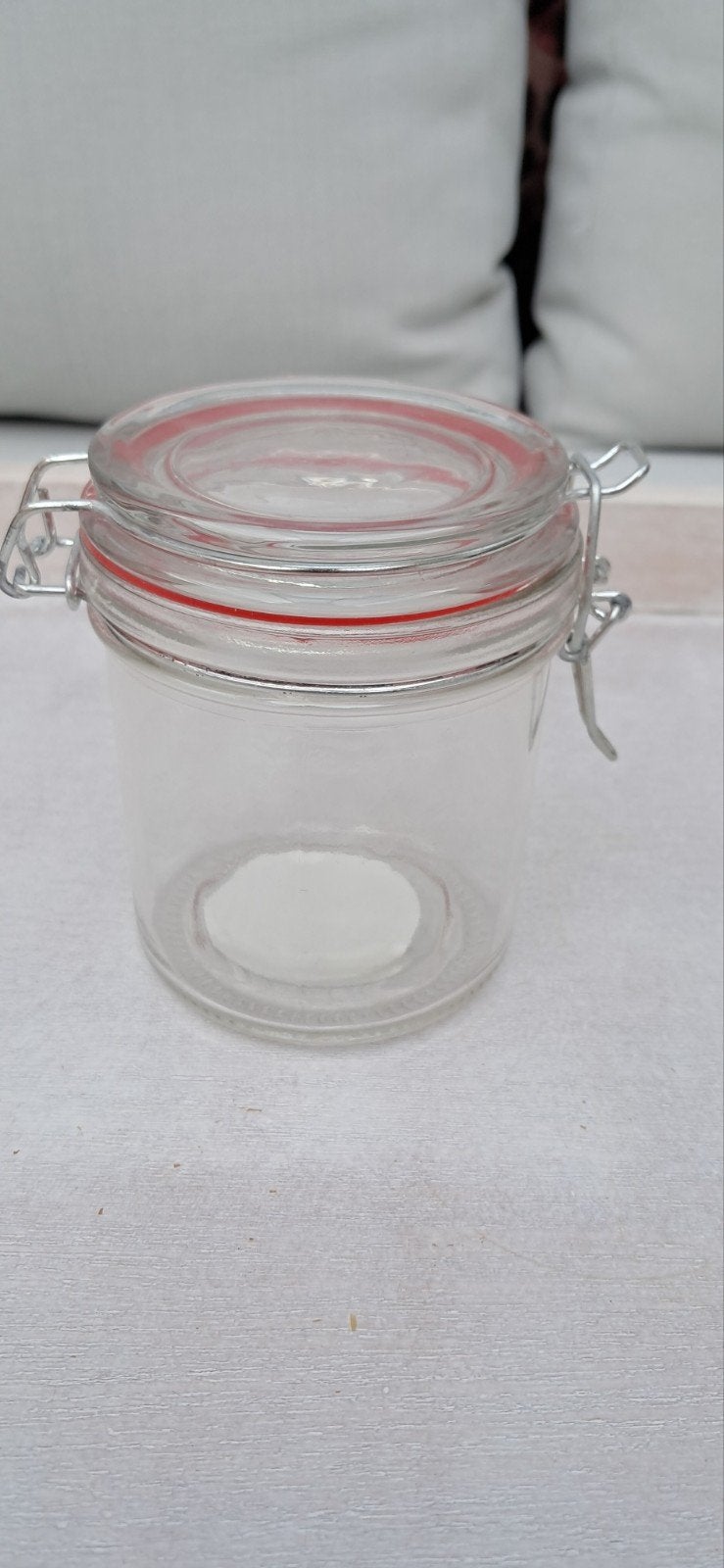 Glazen pot met beugelsluiting en rode ring, Met deksel, Rond, Pot of Kruik, Ophalen of Verzenden