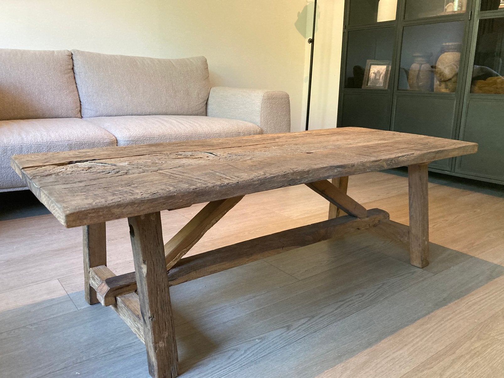 Hoffz stijl  salon tafel oud eiken, Ophalen, Gebruikt, 100 tot 150 cm, Eikenhout