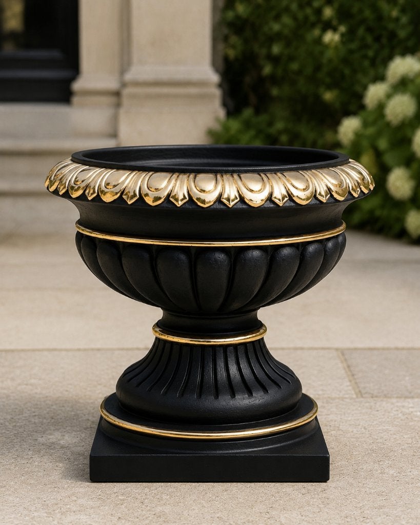 Handgemaakte luxe betonnen bloempot zwart met champagnegoud, Ophalen, Rond, Nieuw, Binnen