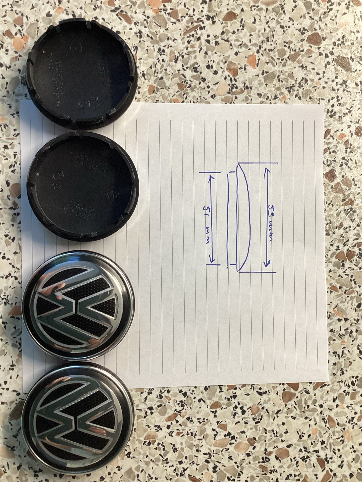 Set van 4 VW naafdoppen - 55mm/51mm, Ophalen of Verzenden, Nieuw