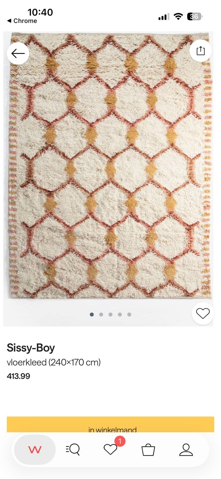 100% wol vloerkleed - sissy boy, Huis en Inrichting, Ophalen, Gebruikt, 150 tot 200 cm, 200 cm of meer
