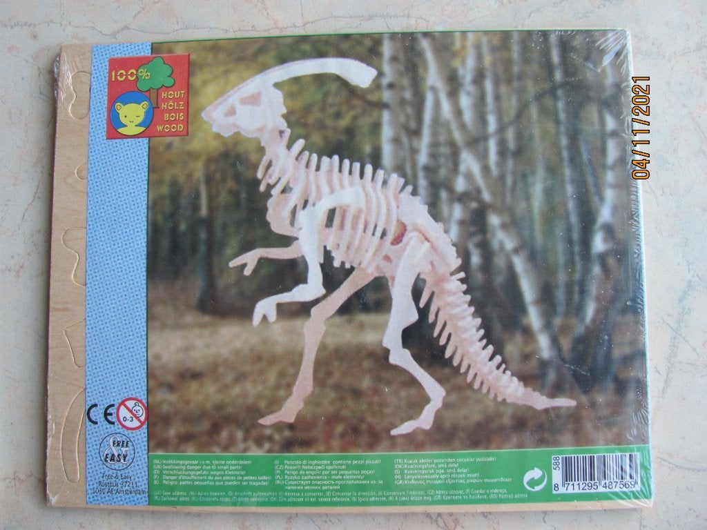 NIEUW hout dier 3D PUZZEL Parasaurolophus SKELET dinosaurus, Ophalen of Verzenden, Nieuw, Groter dan 1:35, Figuur of Figuren