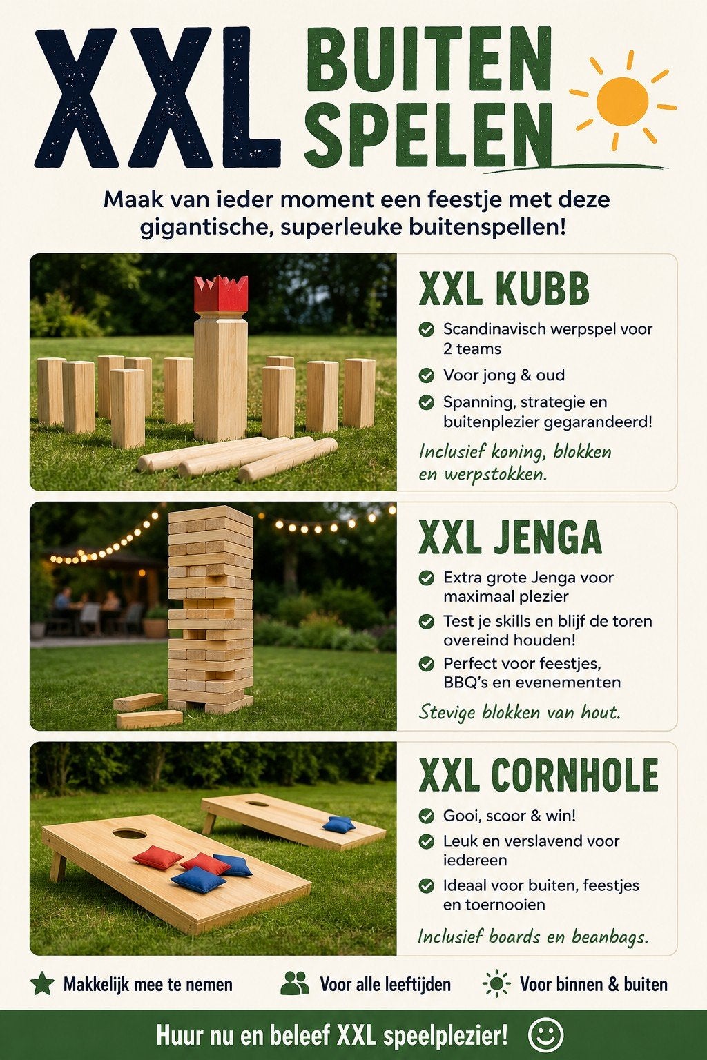 XXL Buitenspellen te huur – Kubb, Jenga & Cornhole | Perfect, Ophalen, Overige
