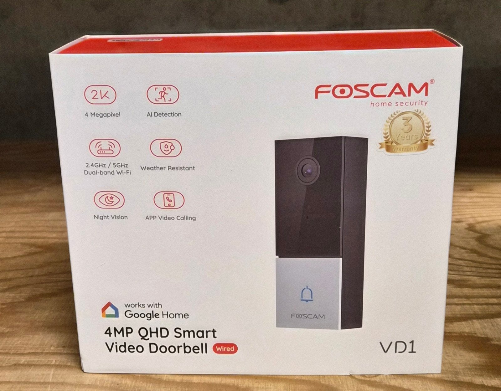 Nieuwe Foscam VD1 4MP QHD Slimme Video Deurbel Bedraad, Verzenden, Ingebouwde camera, Nieuw, Bedraad
