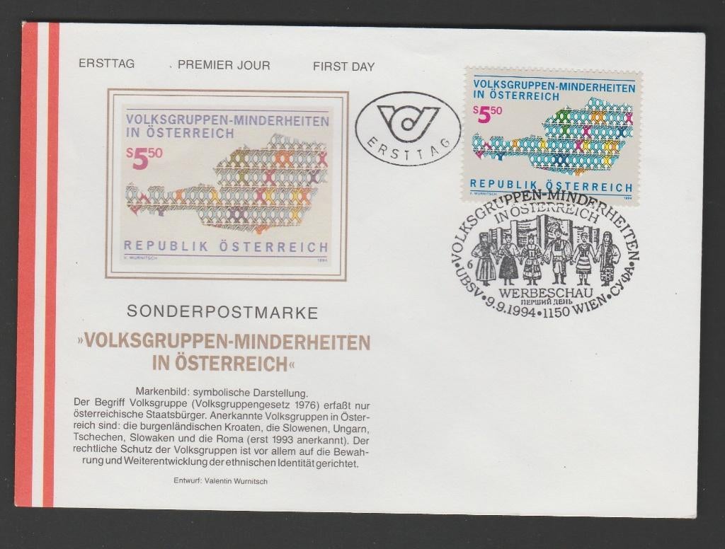 Oostenrijk - FDC Michelnr 2135 - minderheden, landkaart, Verzenden, Postfris