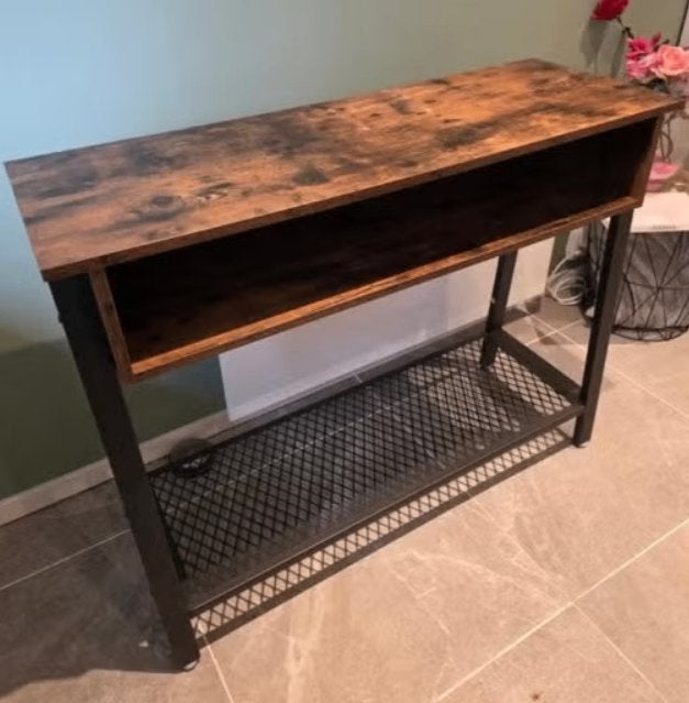 Sidetable Industrieel zwart Mangohout en Staal | Haltafel, 100 tot 150 cm, Teakhout, Nieuw, Ophalen of Verzenden