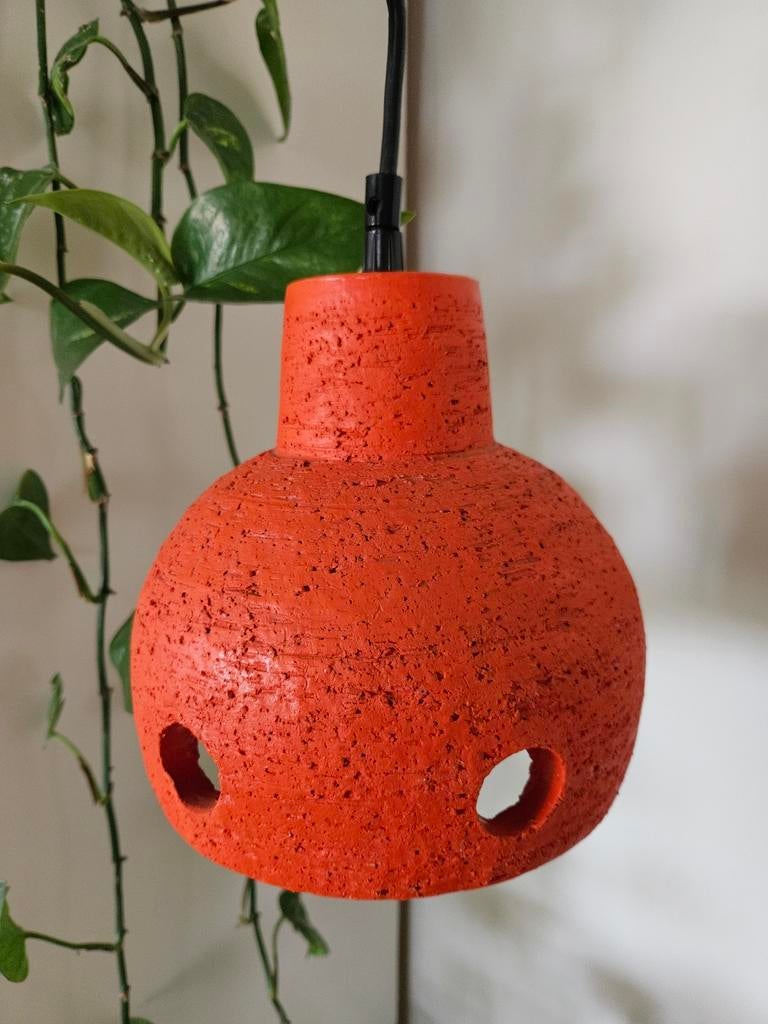 Retro aardewerk lampje oranje – vintage hanglamp – jaren 70, Overige materialen, Ophalen of Verzenden, Zo goed als nieuw, Minder dan 50 cm