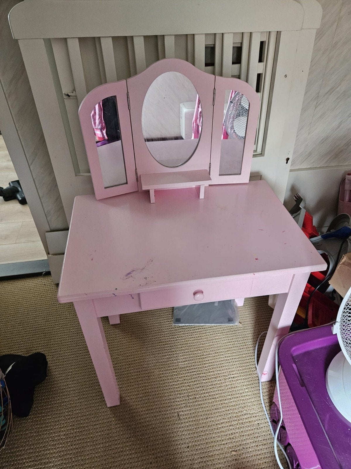 Roze kaptafeltje met spiegel, gebruikt, Gebruikt, 50 tot 100 cm, Minder dan 100 cm, Hout