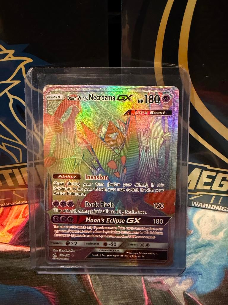 Dawn Wings Necrozma GX (161/156) Rainbow Rare Pokemon Kaart, Ophalen of Verzenden, Zo goed als nieuw, Losse kaart, Foil