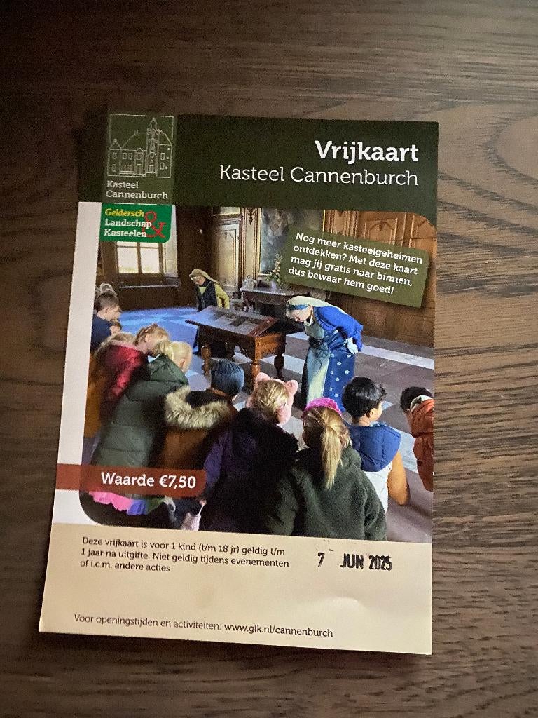 Vrijkaart Kasteel Cannenburch, Tickets en Kaartjes, Eén persoon, Ticket of Toegangskaart