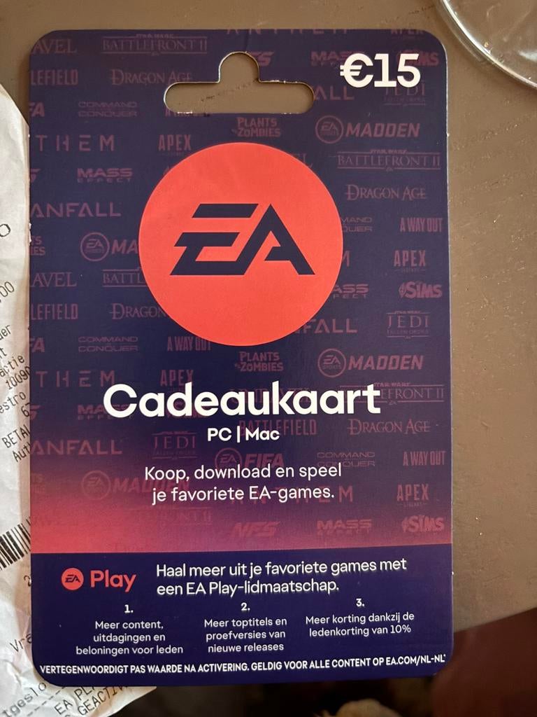 EA cadeaukaart! Verkeerd gekocht, nu €10,-!, Ophalen of Verzenden, Nieuw