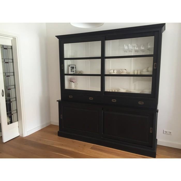 Buffetkast deuren 4 lades kleur zwart/wit nu laagste prijs, 200 cm of meer, Glas, Nieuw, 3 of 4 laden
