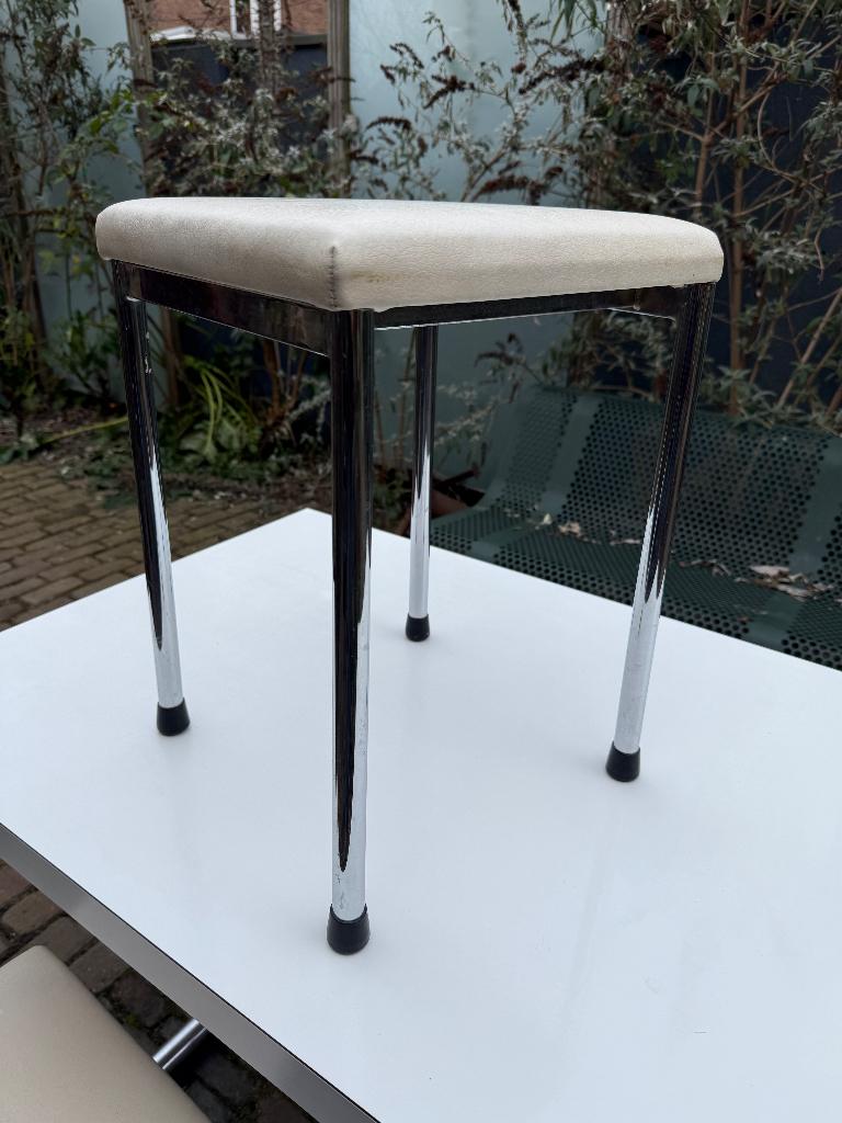 Jaren 60 eethoekje formica en metaal chroom tafel, Huis en Inrichting, Tafels | Eettafels, Ophalen, Gebruikt, 100 tot 150 cm, Overige materialen