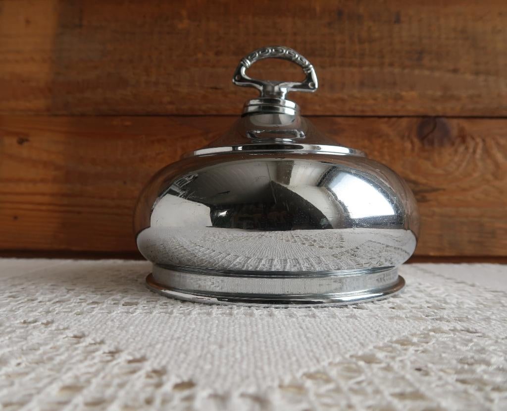 Bolle boterkoeler verwarmer cloche stolp dubbelwandig chroom, Ophalen of Verzenden